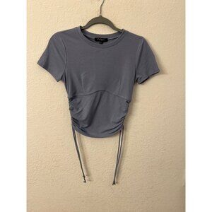Mixed Threads Womens Ribbed Ruched Side Tie T-Shirt Top S Blue
